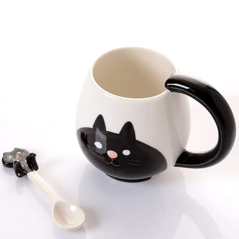 Keramiktasse mit schwarzer Katze und Löffel BRANYKAT™