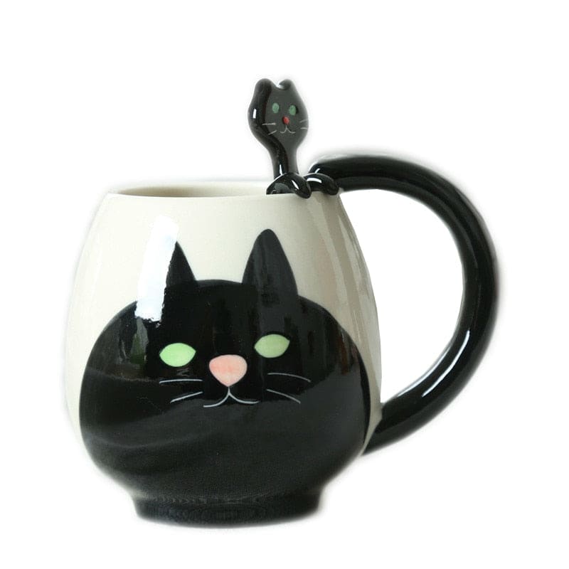 Keramiktasse mit schwarzer Katze und Löffel BRANYKAT™