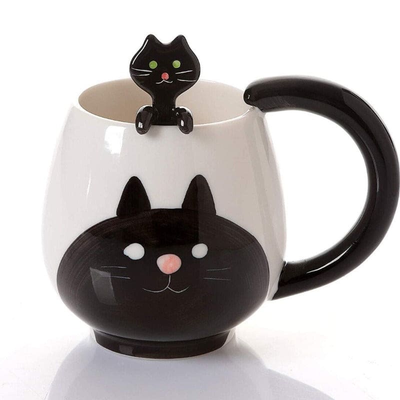 Keramiktasse mit schwarzer Katze und Löffel BRANYKAT™