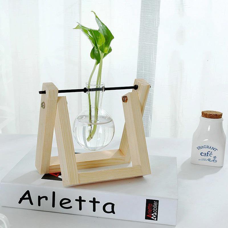 Sandsberg Glas Anzuchtvase mit Holzständer | Minimalistisches Design | Pflanzgefäß für Zuhause | Deko für Pflanzenliebhaber