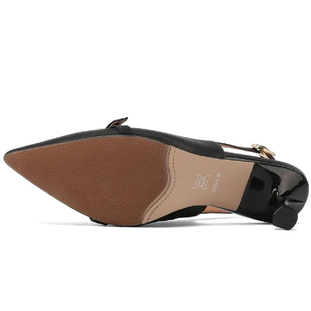 Damen Casual Schuhe - Leder Pumps - Dünne Mittel-Absatz Sandale
