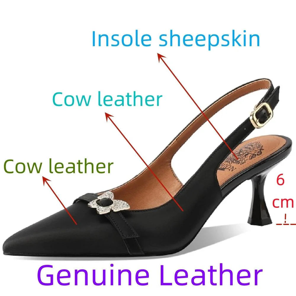 Damen Casual Schuhe - Leder Pumps - Dünne Mittel-Absatz Sandale