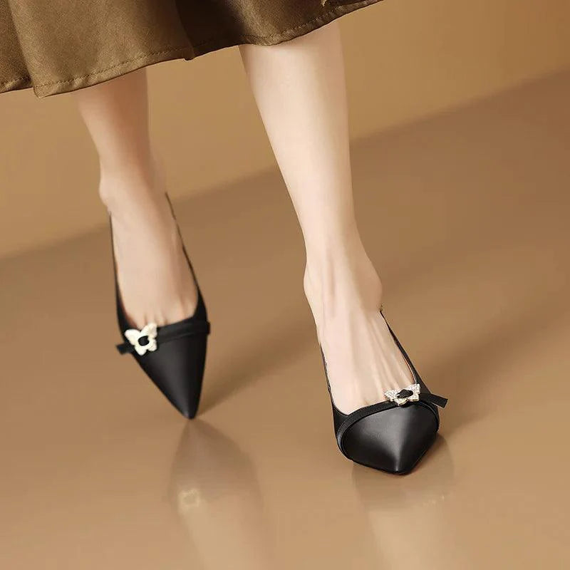 Damen Casual Schuhe - Leder Pumps - Dünne Mittel-Absatz Sandale