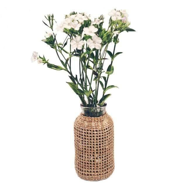 Sandsberg Design Vase mit Strohelementen | Handgefertigt | Deko für Wohnzimmer & Esszimmer | In 2 Größen erhältlich