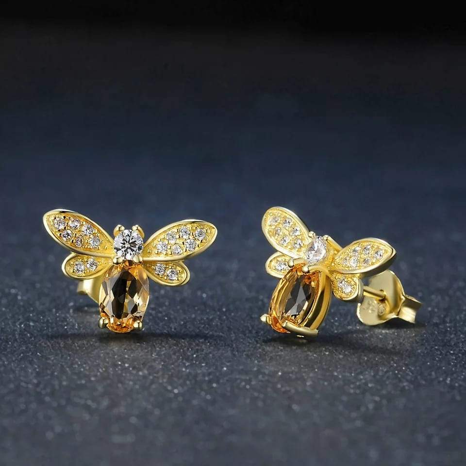 Sterling Silber natürliche Citrin Bienen Ohrringe