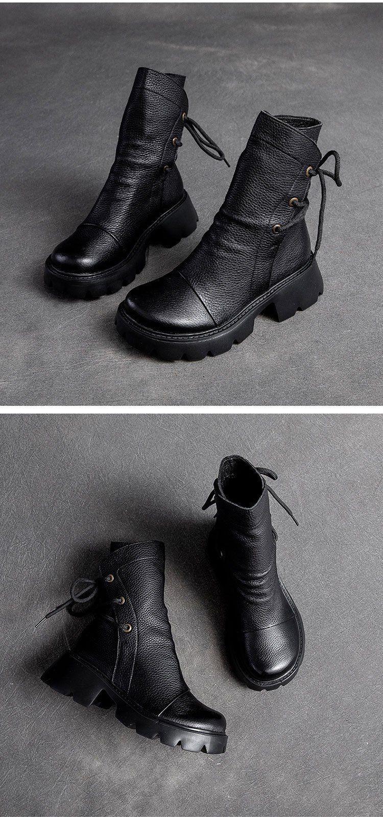 Damen Freizeit Schuhe echtes Leder Britische Schnür Retro Motorradstiefel