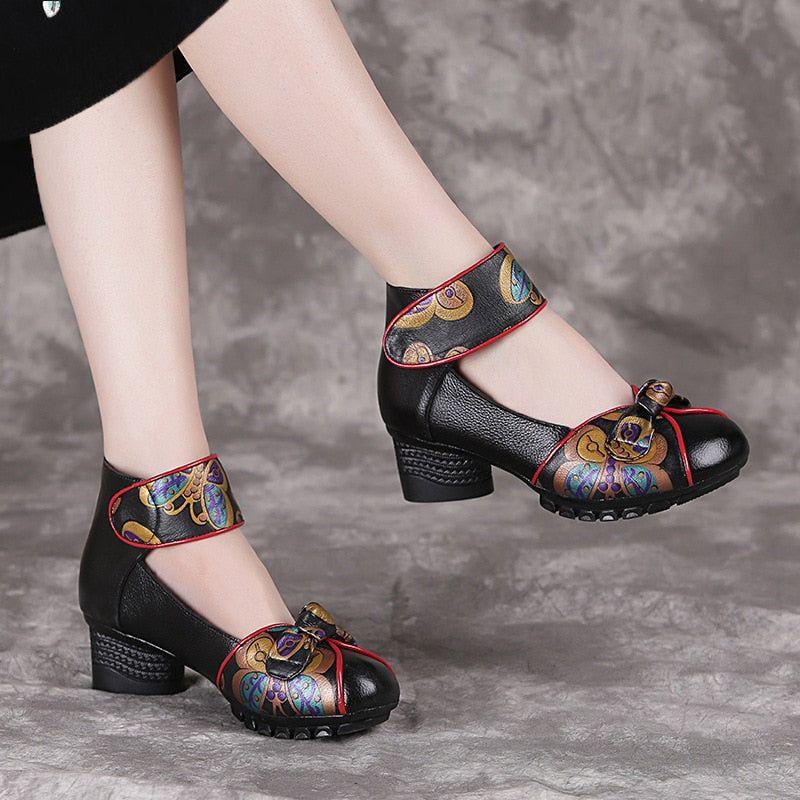 Damen Casuelle Schuhe Retro Leder Pumps Hoher Absatz