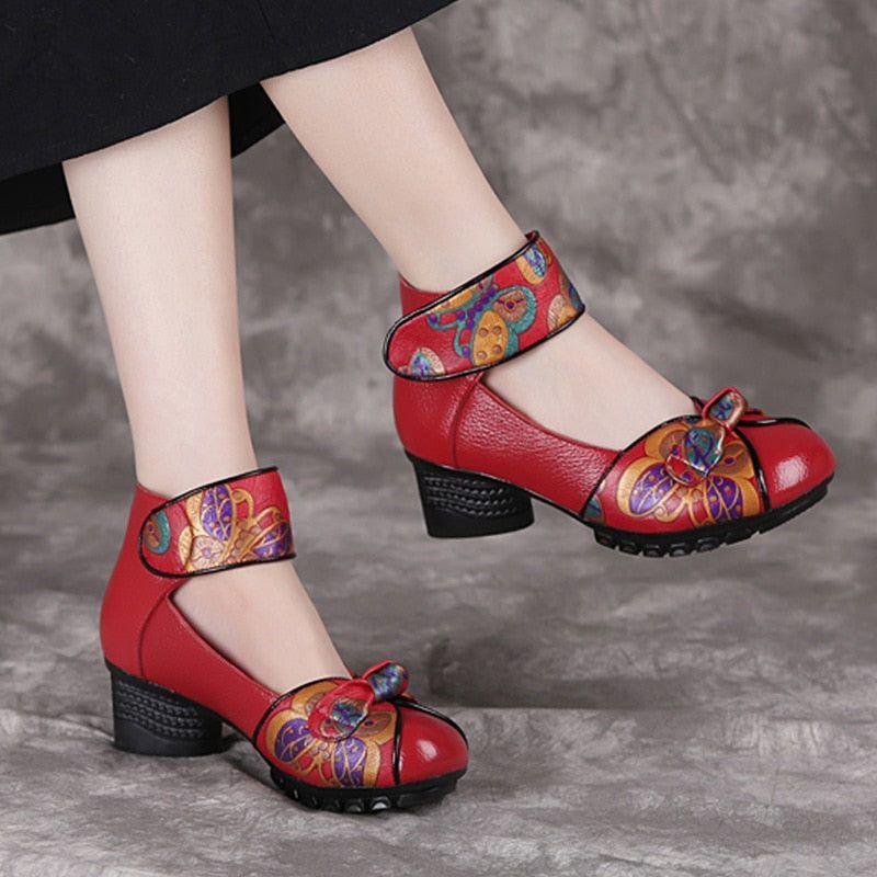 Damen Casuelle Schuhe Retro Leder Pumps Hoher Absatz