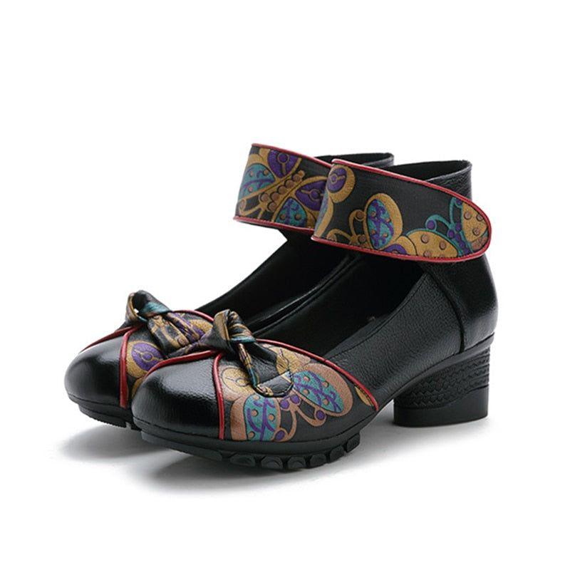 Damen Casuelle Schuhe Retro Leder Pumps Hoher Absatz