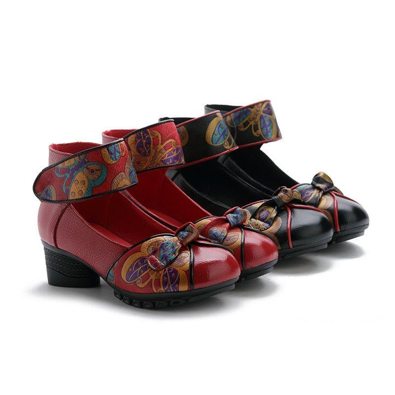 Damen Casuelle Schuhe Retro Leder Pumps Hoher Absatz
