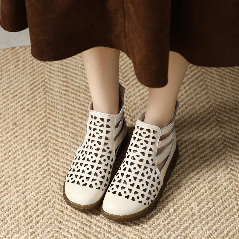 Casual Shoes: GP108 Hohl Flach Leder Sandalen Stiefel