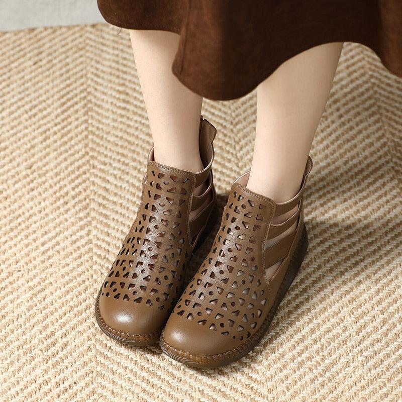 Casual Shoes: GP108 Hohl Flach Leder Sandalen Stiefel