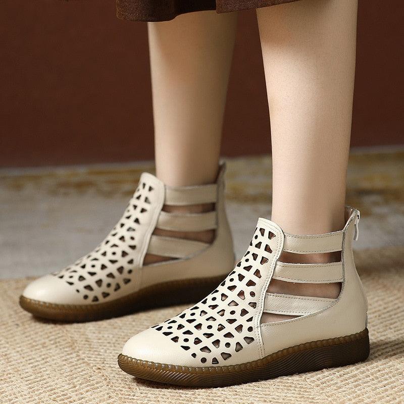 Casual Shoes: GP108 Hohl Flach Leder Sandalen Stiefel