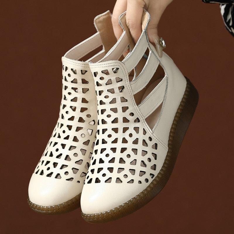 Casual Shoes: GP108 Hohl Flach Leder Sandalen Stiefel