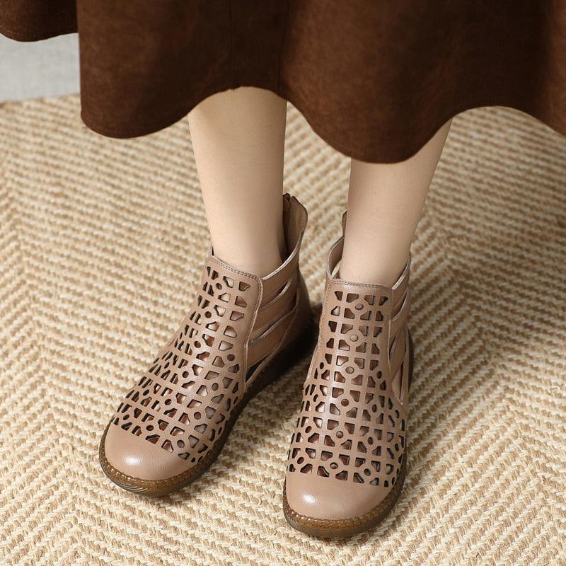 Casual Shoes: GP108 Hohl Flach Leder Sandalen Stiefel