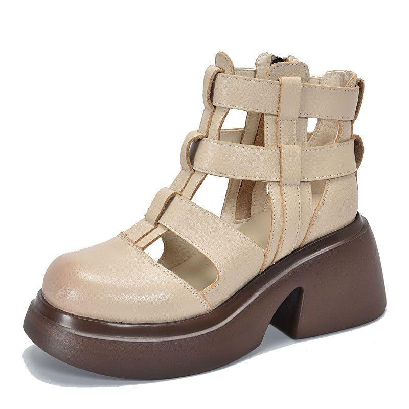 Casual Schuhe - Leder Gladiator Sandalen, Dicke Stiefel (FC119)