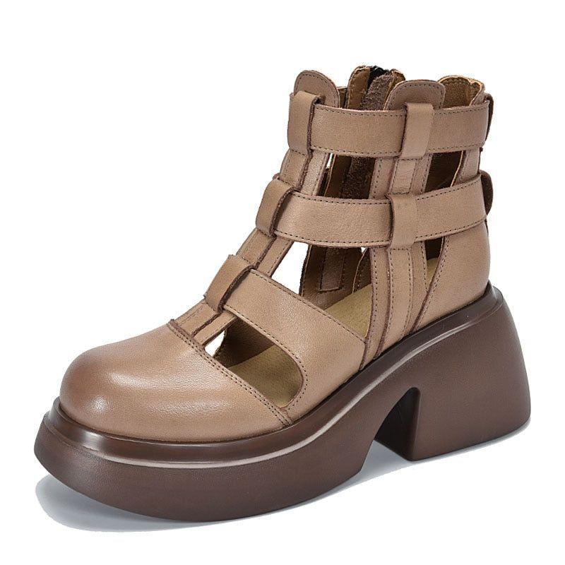 Casual Schuhe - Leder Gladiator Sandalen, Dicke Stiefel (FC119)