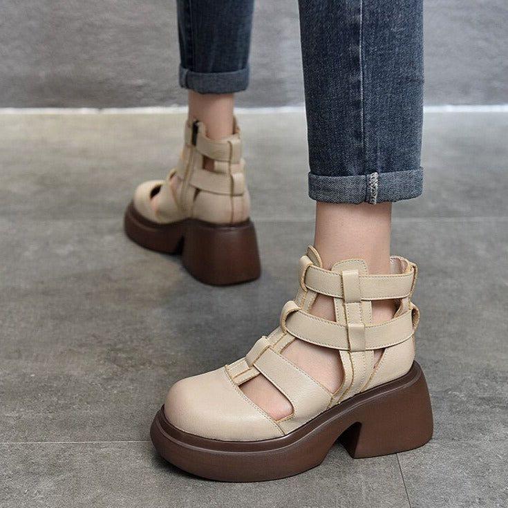 Casual Schuhe - Leder Gladiator Sandalen, Dicke Stiefel (FC119)