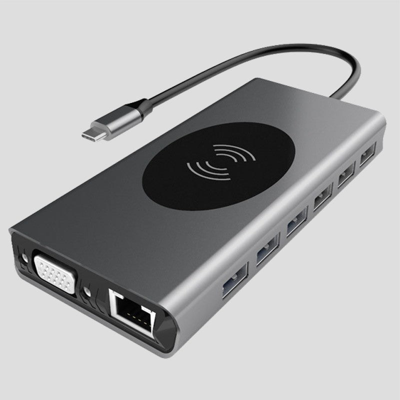 Sandsberg | Tragbarer 15-in-1 USB C Hub Adapter, mit Wireless Charging Board, 4K USB C zu HDMI, SD/TF Kartenleser und Ethernet