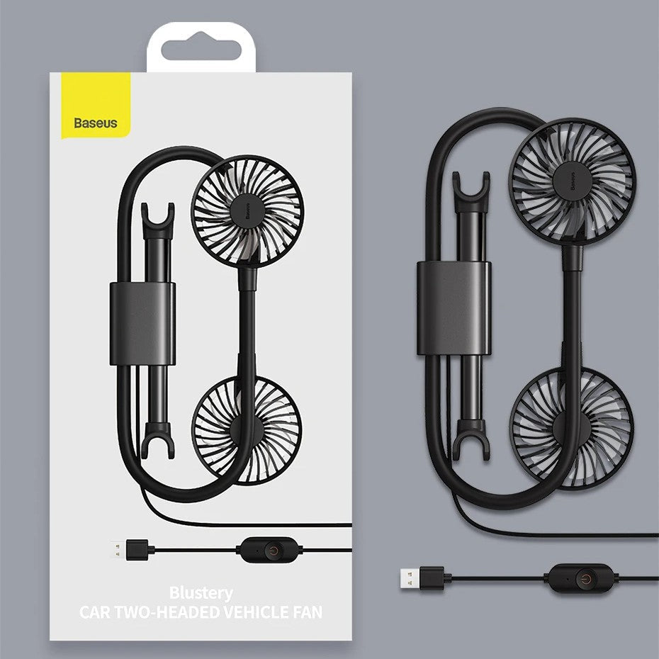 Sandsberg | Auto Kopfstützen Kühler Lüfter, mit 2-Geschwindigkeits-, 360° drehbarem Design & 1,5 m USB-Kabel, für Vorder- & Rücksitze