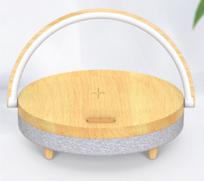 Sandsberg | Multifunktionale Nachttischlampe, mit kabellosem Ladegerät für das Telefon, Telefonhalter, Bluetooth-Lautsprecher und einstellbarer Lichthelligkeit, für Zuhause & Büro (US-Stecker)