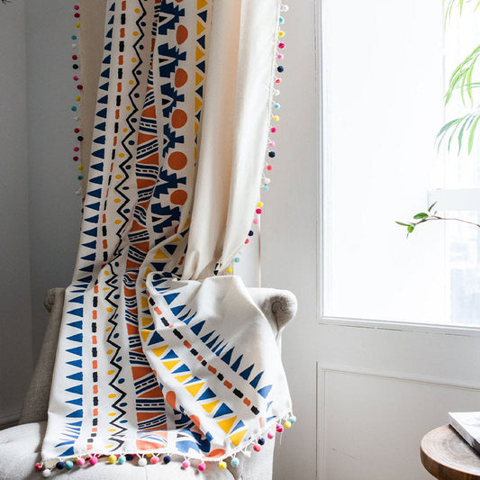 Sandsberg Boho Bunter geometrischer Vorhang mit Quaste