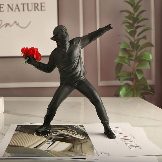 Banksy Flower Rioter Skulptur Ornament für Medienwand-Display