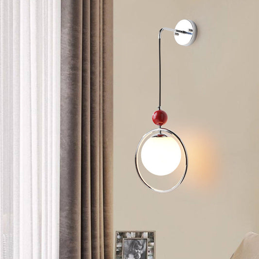 Zeitgenössische kreative Glasballschirm mit Eisenring 1-Licht Pendelleuchte für das Wohnzimmer