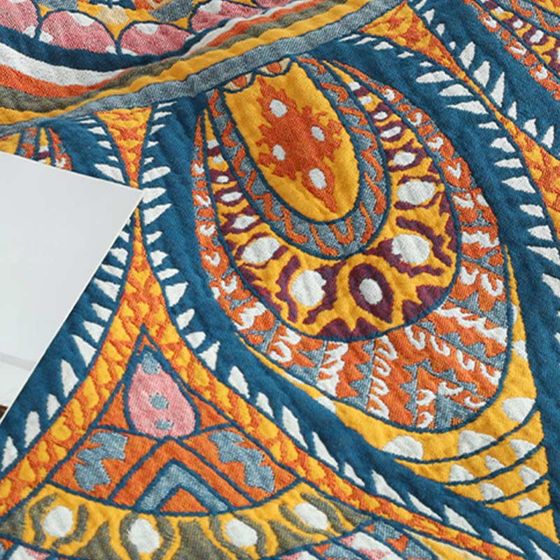 Bohemian Wende-Sommersteppdecke mit gelben Blumen