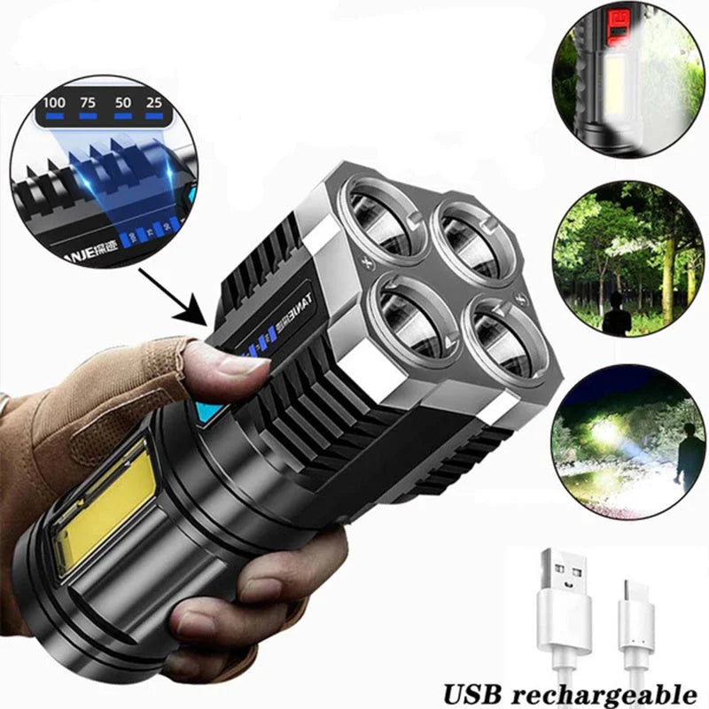 Hochleistungs-LED-Taschenlampen Camping-Taschenlampe mit 4 Lampen