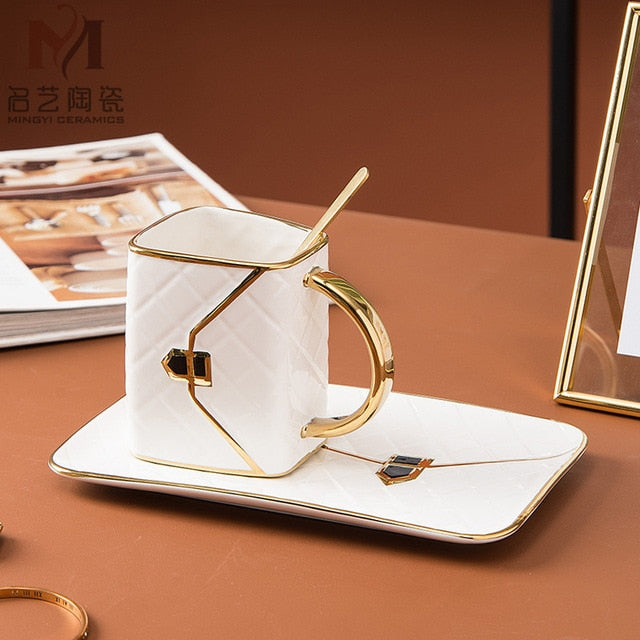 Keramische Kaffeetasse Untertasse Löffel Set