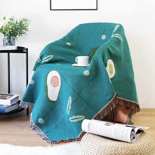 Decke mit Avocado-Print und Quaste