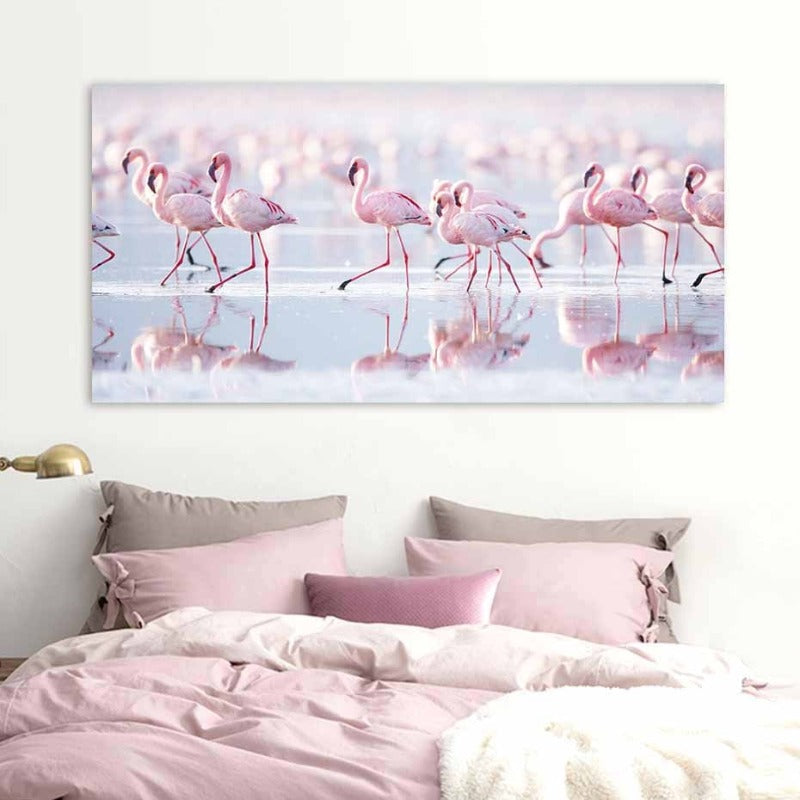 Schöner Flamingo im See - Leinwand Wandkunst Gemälde
