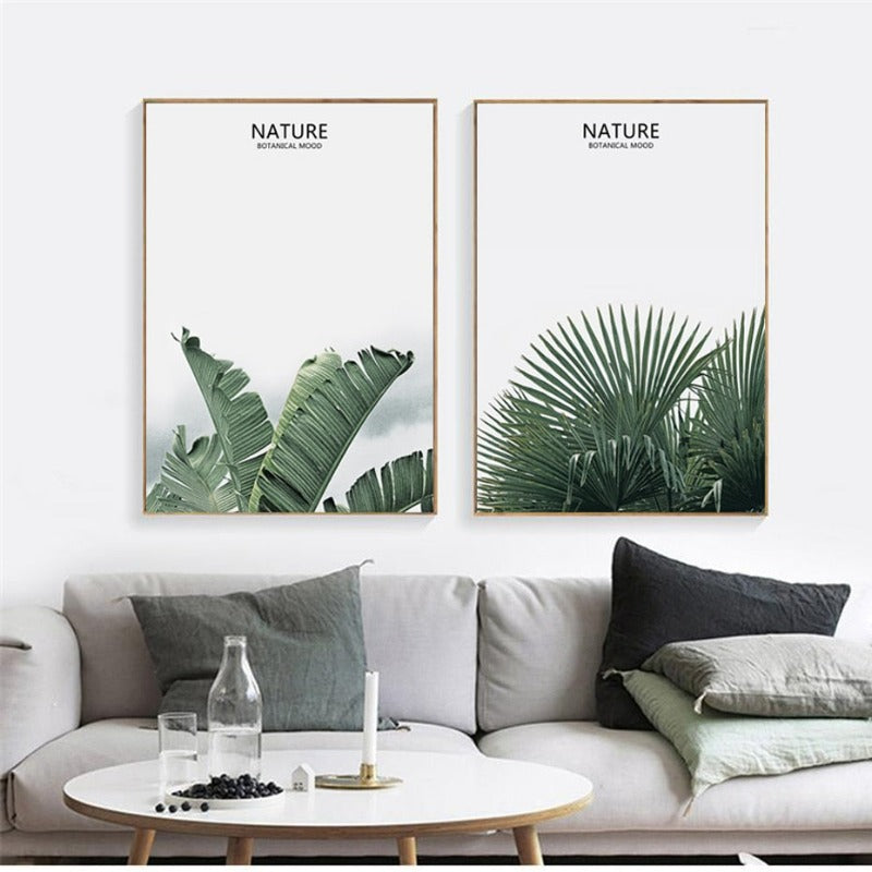 Nordic Nature Tropical Green Leaf - Leinwand Wandkunst Malerei