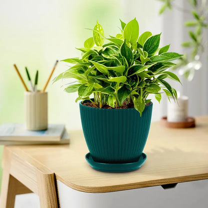 Sandsberg | Blumentopf mit Rillenstruktur und Untersetzer – Stabiler Kunststofftopf für Pflanzen