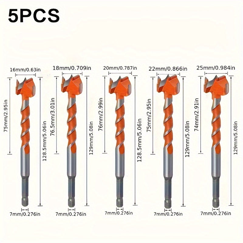 5-teiliges Hartmetall-Bohrer-Set für Holz und Schlösser – 45 Gauge Stahl Sechskant-Schäfte Präzisions-Bohrwerkzeuge
