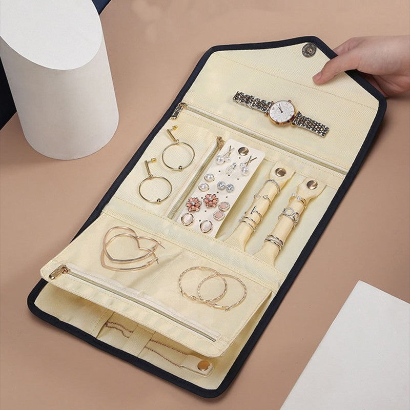Sandsberg | Faltbare Schmuck-Aufbewahrungstasche, Roll-Up-Organizer-Tasche, für Halsketten, Ohrringe, Armbänder, Ringe, Ketten, Broschen und mehr