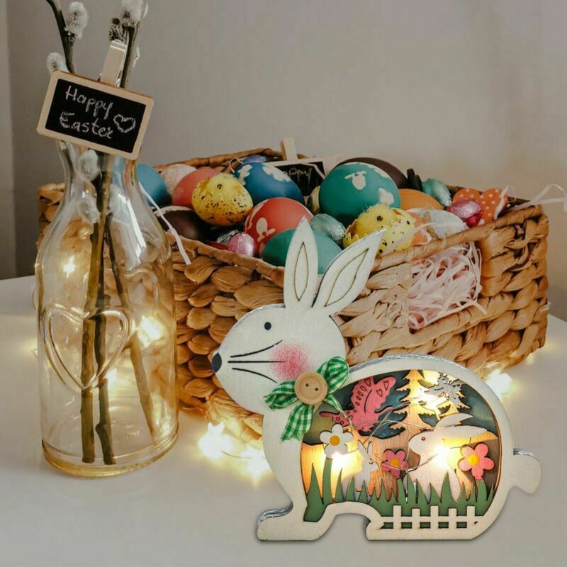 Sandsberg | Oster Holzornamente mit LED Licht Hase Tisch Osterdekorationen