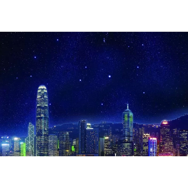 Simplicity Starry Skyscraper Wandmural in Blau Wohnzimmer Wandkunst, Personalisierte Größe Verfügbar