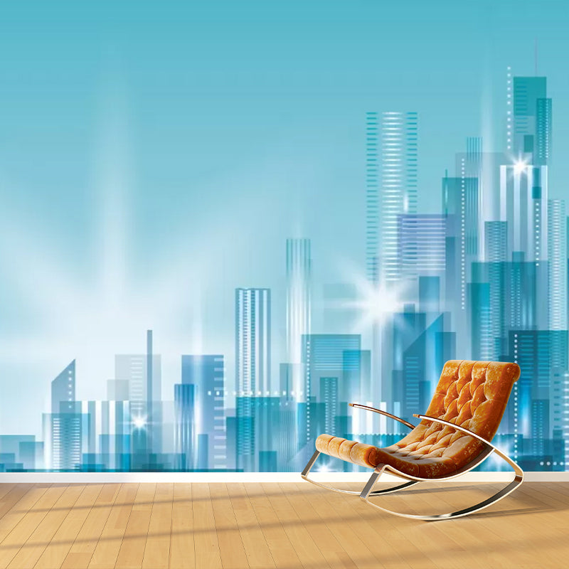 Simplicity Metropolis Wandverkleidung in Blau Besprechungsraum Dekorative Wandmalerei, Personalisierte Größe verfügbar