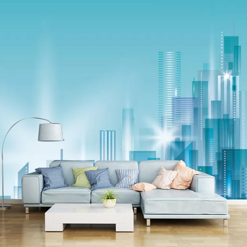Simplicity Metropolis Wandverkleidung in Blau Besprechungsraum Dekorative Wandmalerei, Personalisierte Größe verfügbar