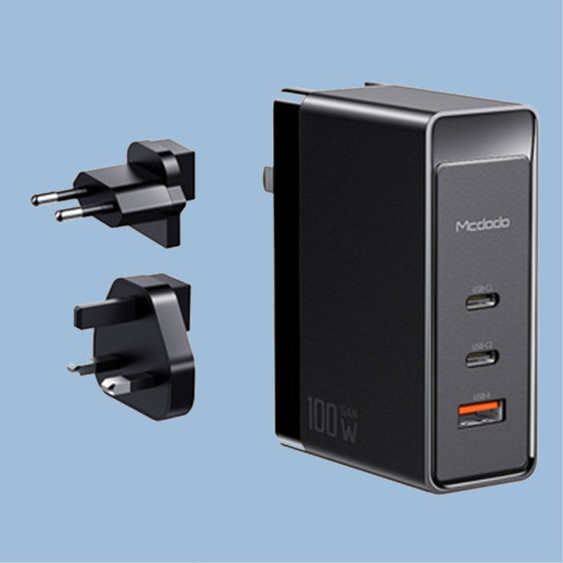 Sandsberg | 3-in-1 100W Wandladegerät, mit US/EU/UK-Steckdosen, 2 Type-C & 1 USB-Anschluss, für Laptop, Telefon, Tablet