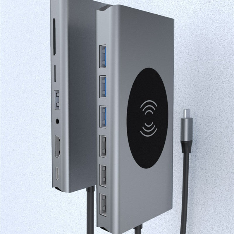 Sandsberg | Tragbarer 15-in-1 USB C Hub Adapter, mit Wireless Charging Board, 4K USB C zu HDMI, SD/TF Kartenleser und Ethernet