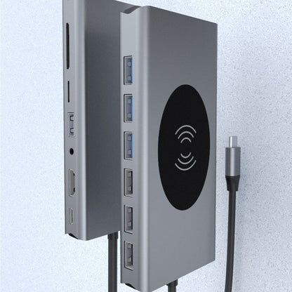 Sandsberg | Tragbarer 15-in-1 USB C Hub Adapter, mit Wireless Charging Board, 4K USB C zu HDMI, SD/TF Kartenleser und Ethernet