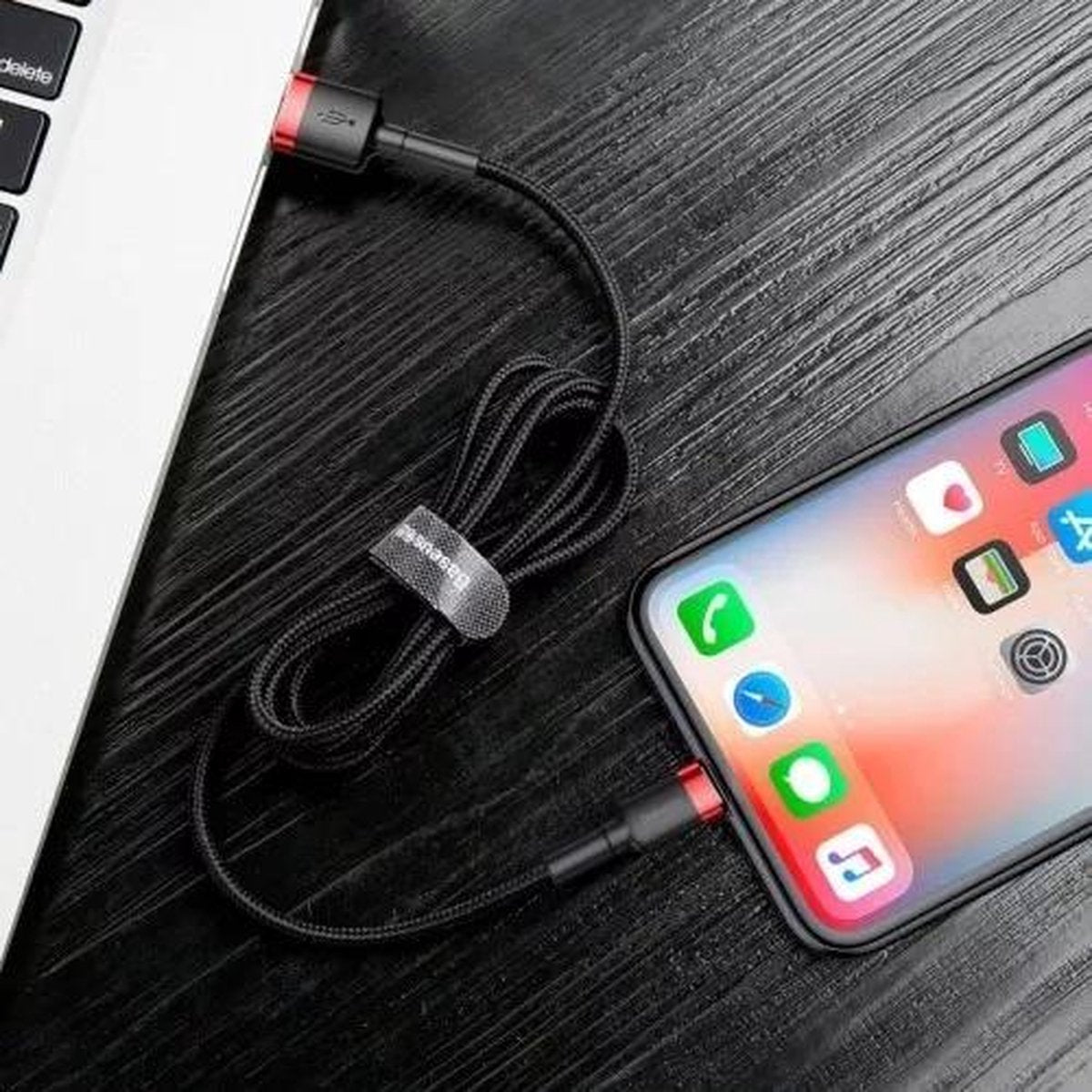 Baseus iPhone-Ladekabel – USB-A-auf-Lightning-Kabel – 2 Meter – Schwarz – Robustes Nylonkabel – 480 Mbit/s – iPhone-Kabel 2 m