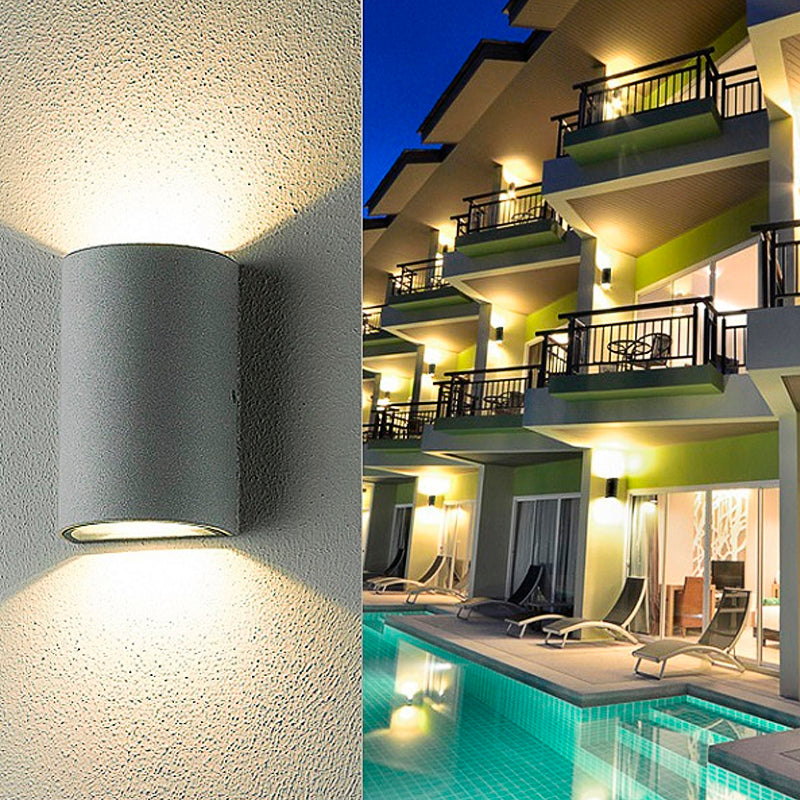 LED Außen Wandfluter Licht mit Halbzylinder Aluminium Schirm Schwarz/Grau Wandleuchte in Warm/Weiß Licht