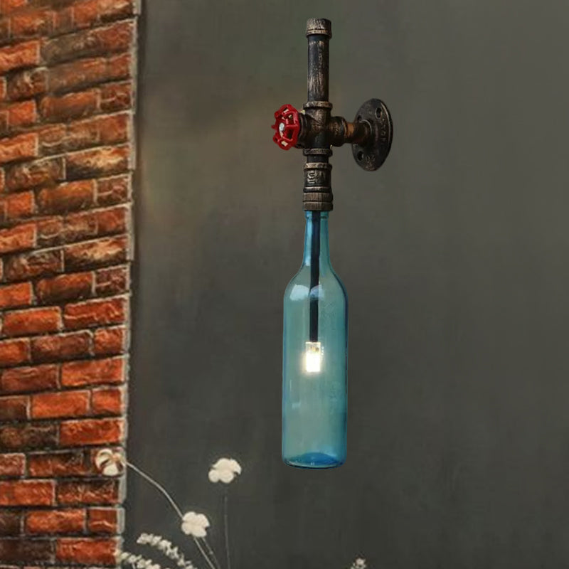 Glas Weinflasche Wandbeleuchtung Rustikal Industrie 1 Licht Restaurant Blau/Klar Wand sconces Licht mit rohem Ventil