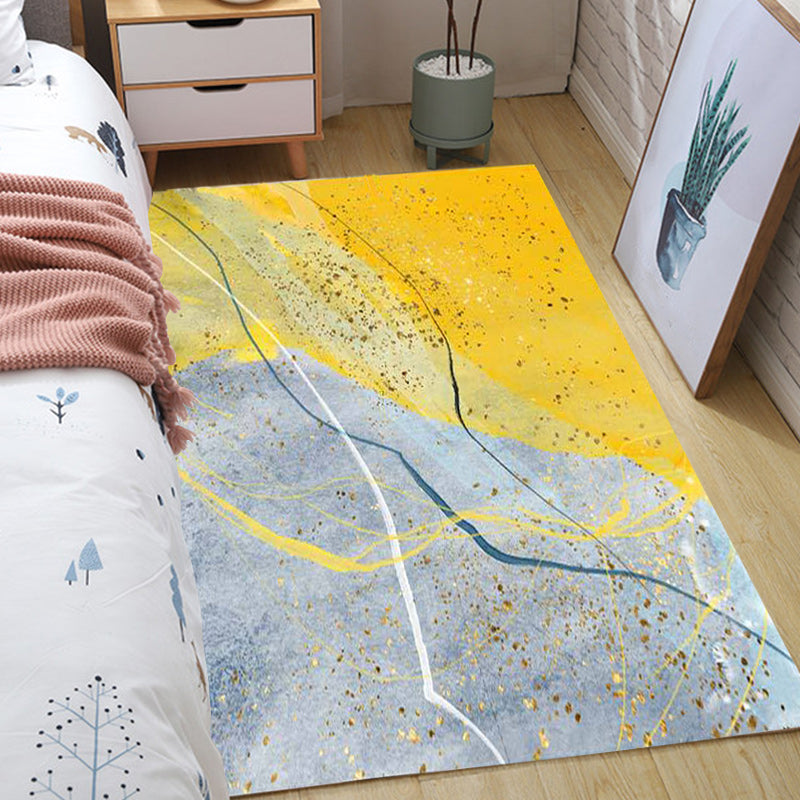 Zeitgenössischer abstrakter Farbblockteppich Grau und Gelb Polyester Teppich Waschbar Rutschfeste Rückseite Teppich für das Wohnzimmer