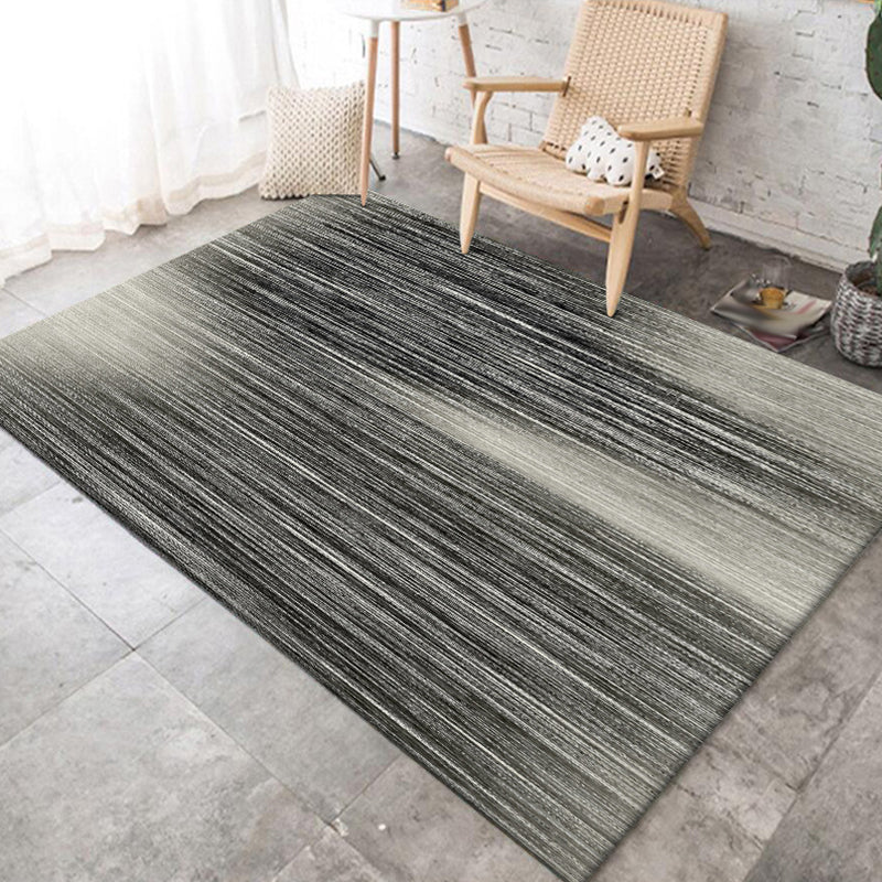 Schwarz-weißes Schlafzimmerteppich Moderner abstrakter Nadelstreifen-Muster-Teppich Polyester rutschfeste Rückseite waschbarer Teppich