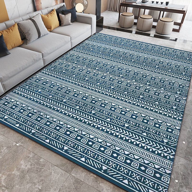 Südwestliches Wohnzimmer-Teppich in Blau gestreiftem Dreiecksmuster Teppich Polyester fleckenresistenter Bereichsteppich